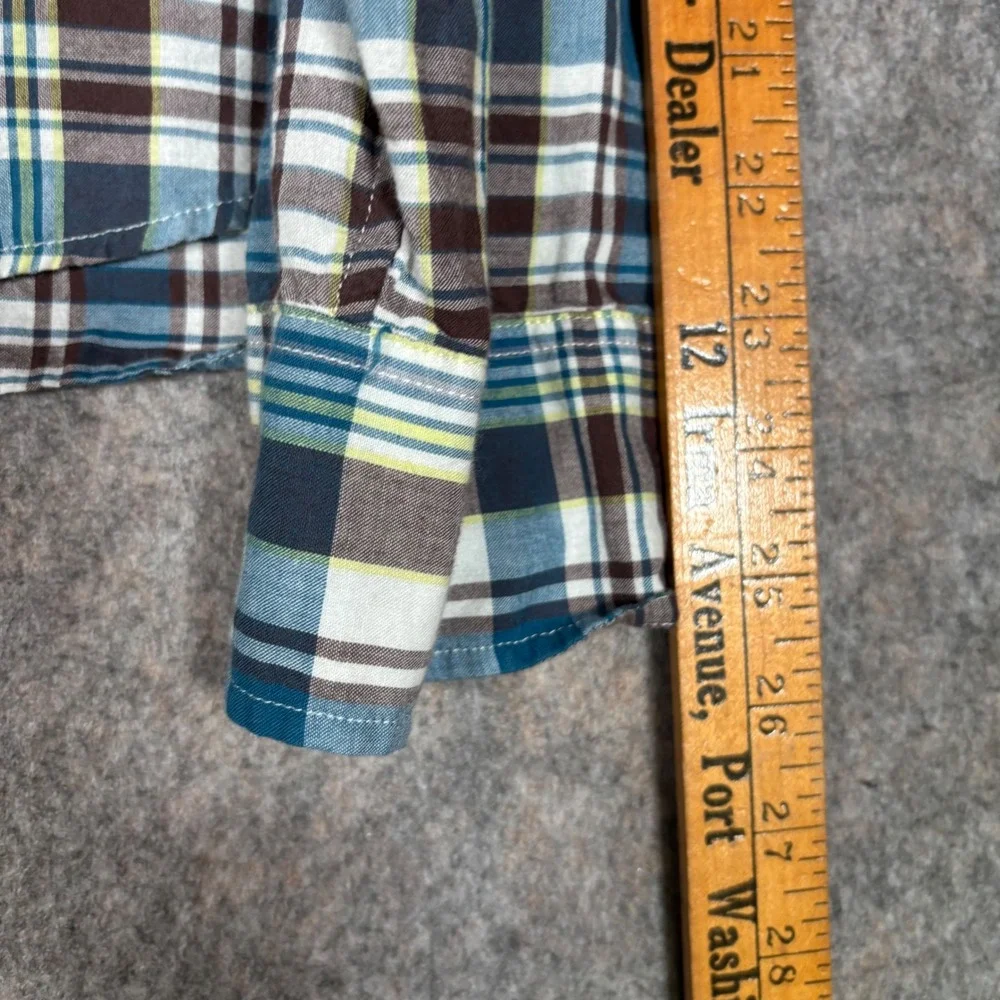J.Crew Indian Madras Shirt Mens L Slim Blue Brown Plaid Button Up Long Sleeve